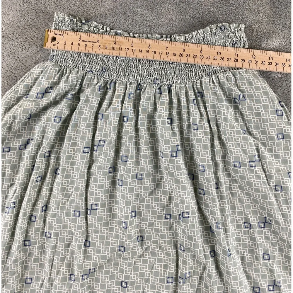 Final Touch Womens M Sage Green Geometric Smocked‎ Waist Maxi Skirt Made in USA